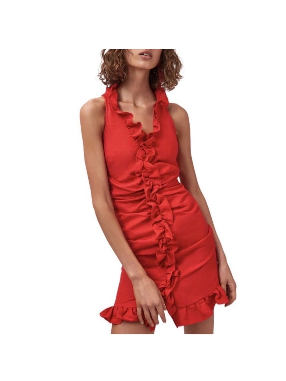 C/MEO Collective linen cotton Red Ruffle Mini Dress Small